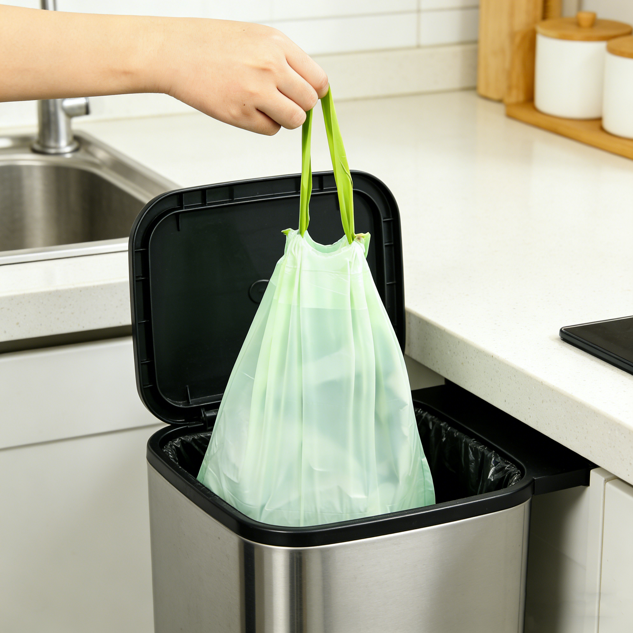 Compostable Biodegradable Drawstring Garbage Bin Waste Trash Bags